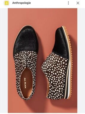 Anthropologie all black + White Dotted Slip On Sneakers Calf Hair Size 37.5